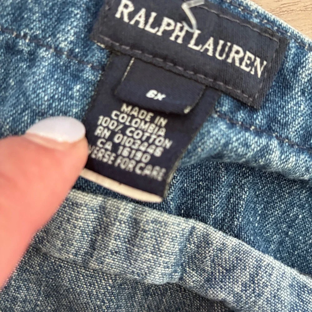 Vintage Ralph Lauren Polo Bear Denim Jumper Dress Kids 6X Blue Snap Side Pocket